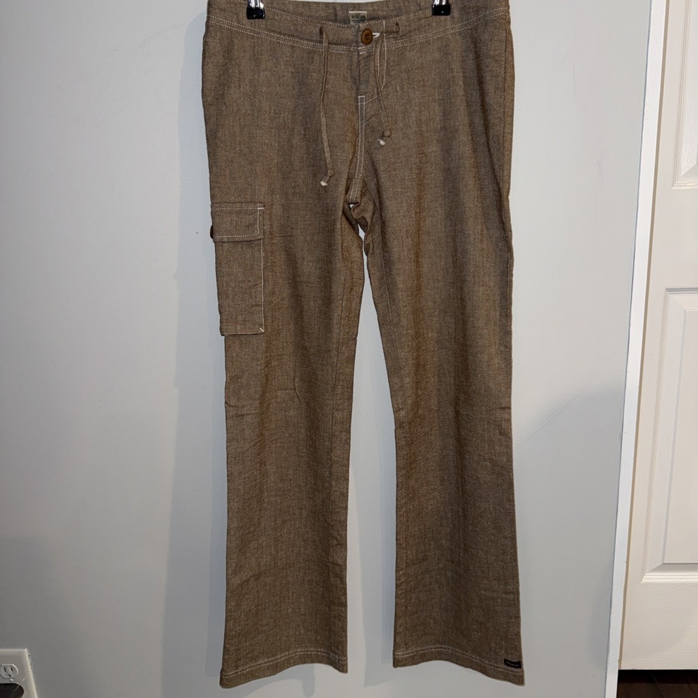 Prana Womens Linen Blend Cargo Pants Sz XS Brown Bootcut Hiking Quiet Luxury